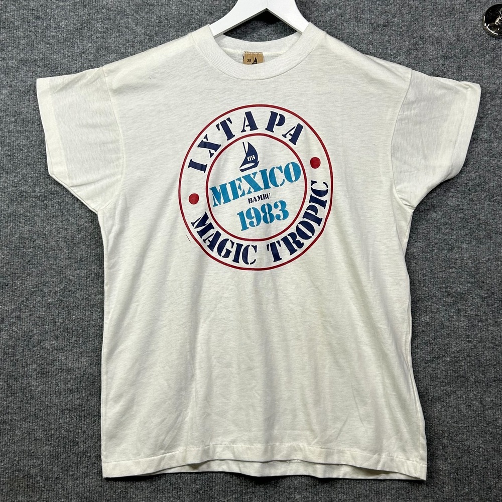 VTG 80s Mexico Ixtapa Magic Tropic Bambu T-Shirt White Single Stitch Graphic Tee
